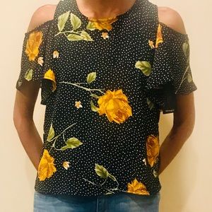 Hint of Blush Black Cold Shoulder Floral Top